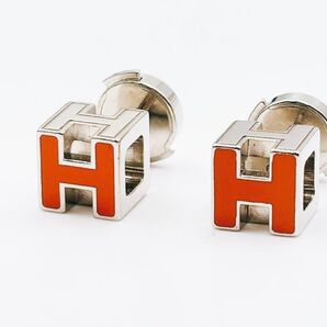 メルカリShopsエルメス HERMES ピアス カージュ ド アッシュ Hキューブ メタル オレンジ×シルバー シルバー金具