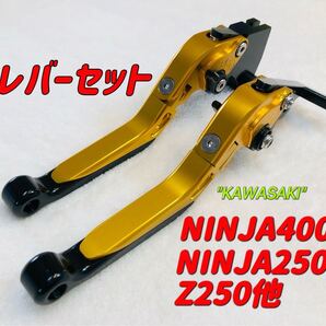 NINJA250 NINJA400可倒式ブレーキレバーセット ブラック/ゴールド