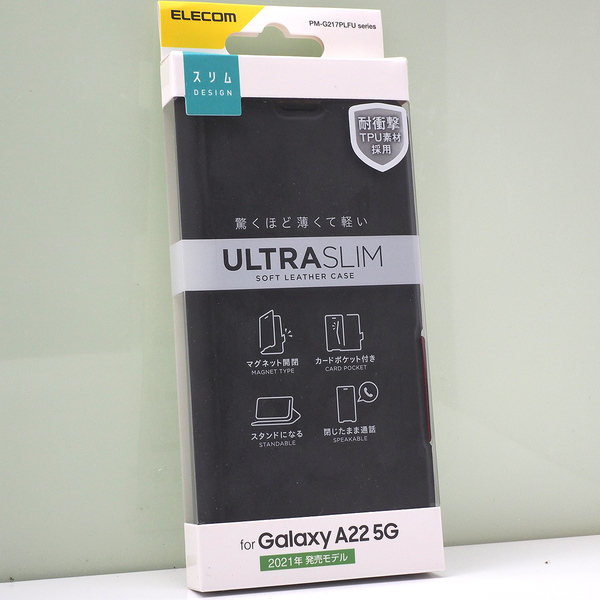 ギャラクシー Galaxy A22 5G (docomo SC-56B) 用 薄型 軽量 手帳型ケース ソフトレザーケース 耐衝撃TPU 磁石付 ブラック 黒 未使用品
