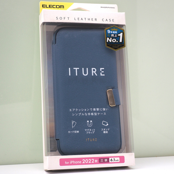 Apple iPhone 14 Pro (3眼,6.1インチ)用 ITURE 手帳型ケース 磁石付き ソフトレザーケース ネイビー ブルー系 未使用品 iPhone14Pro ケース