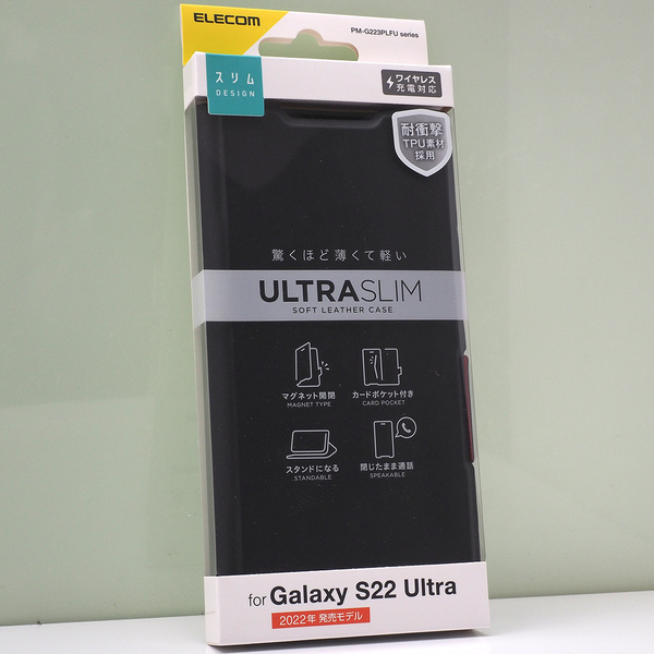 ギャラクシー Galaxy S22 Ultra (au SCG14, docomo SC-52C) 用 薄型 軽量 手帳型ケース ソフトレザーケース 耐衝撃TPU ブラック 未使用品