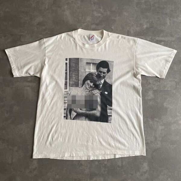 スペシャル 80s 90s ビンテージ USA製 ダイアナ妃 チャールズ皇太子 コラージュ フォト プリント Tシャツ XL