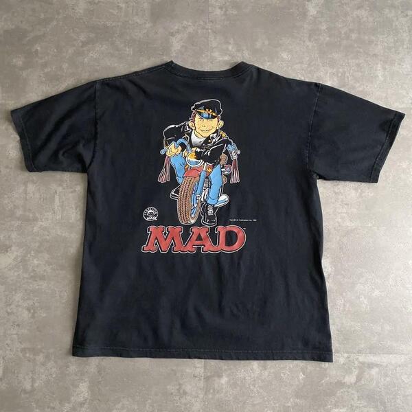 90s ビンテージ MAD MAGAZINE マッド マガジン ALFRED E. NEUMAN アルフレッド E ニューマン MAD BIKER Tシャツ 黒 ブラック XL