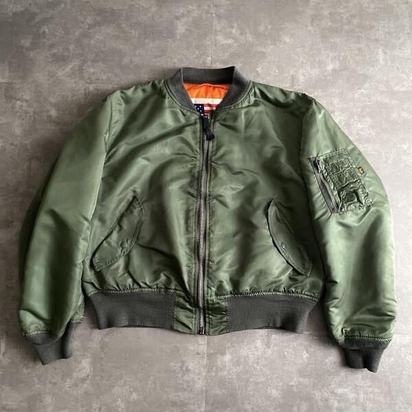 ビッグサイズ 90s ビンテージ ALPHA INDUSTRIES アルファ MA-1 フライト ジャケット ブラッドチット付き XL セージグリーン 民間