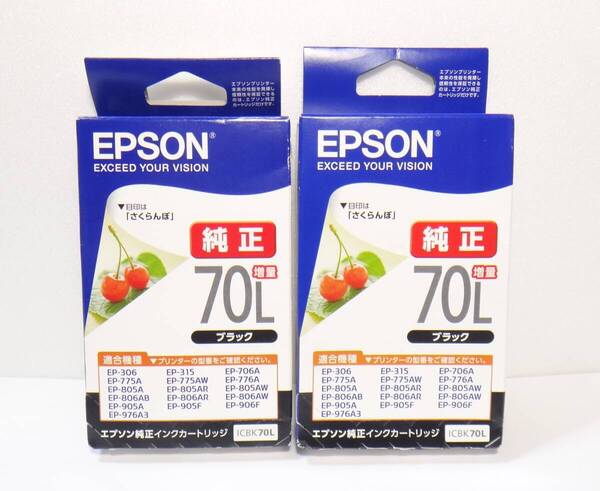 未開封、未使用 送料無料 EPSON 純正 期限2026&2027年 インクカートリッジ 2個セット ICBK70L ブラック 増量 エプソン
