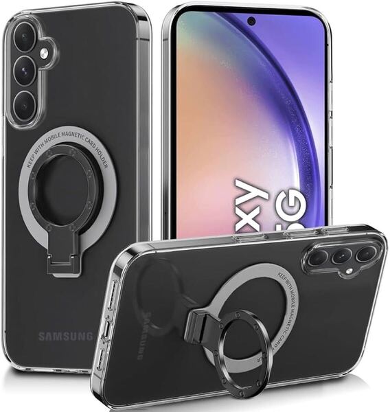 2317512☆ Galaxy A54 5G ケース SC-53D SCG21 MagSafe対応 透明 金属リング付き ギャラクシー A54 クリア スマホケース タンド機能
