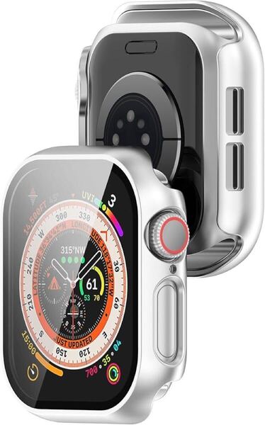 2318016☆ For Apple Watch Series 10 42mm 用 ケース PC+ガラス 一体型 軽量 全面保護 耐衝撃 傷防止 保護ケース カバー(シルバー)