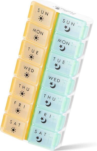 2308023☆ Fullicon 薬ケース 1週間 1日2回 ピルケース 携帯用 縦式 ミニサイズ コンパクト Pill Case Pill Organizer 飲み忘れ防止 持ち運
