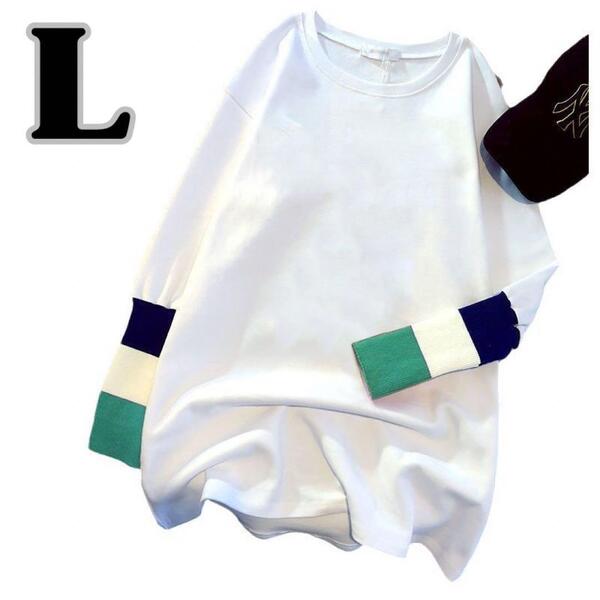 L 長袖ロングtシャツ レディース 白 大きいサイズ 春夏秋冬 ロンT カットソー ゆったり 袖リブ グリーン 体型カバートップス プルオーバー