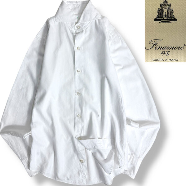 J3081 美品 フィナモレ ワイドカラーシャツ ホワイト 36 Finamore