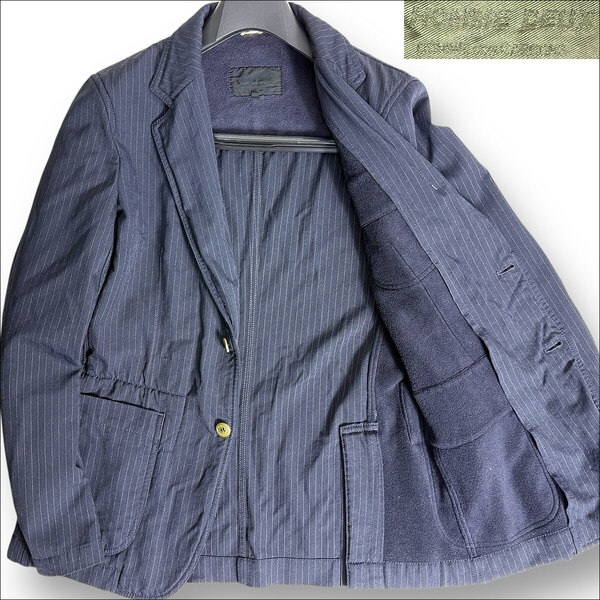 J7113 美品 コムデギャルソンオムドゥ ポリ縮絨ストライプテーラードジャケット ネイビー M COMME des GARCONS HOMME DEUX