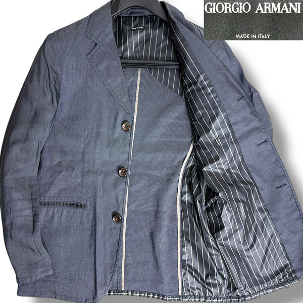 J7225 美品 ジョルジオアルマーニ 黒タグ ピンドット柄 テーラードジャケット グレーネイビー 48 GIORGIO ARMANI