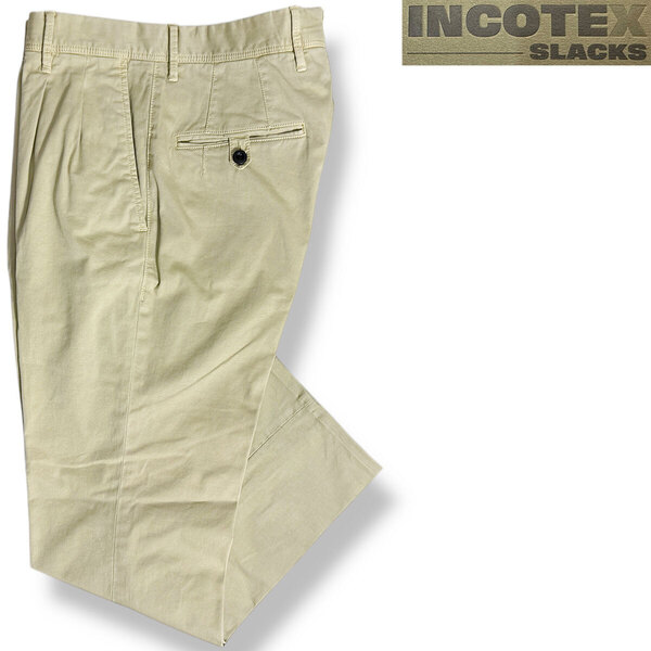 J3090 美品 インコテックススラックス 11S167 現行品 ギャバジンコットン2プリーツパンツ ベージュ 29 INCOTEX SLACKS