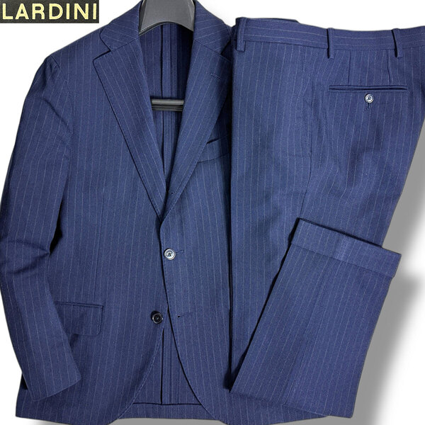 J5073 美品 ラルディーニ JF32801AQ ストライプサマースーツ ネイビー 46 LARDINI