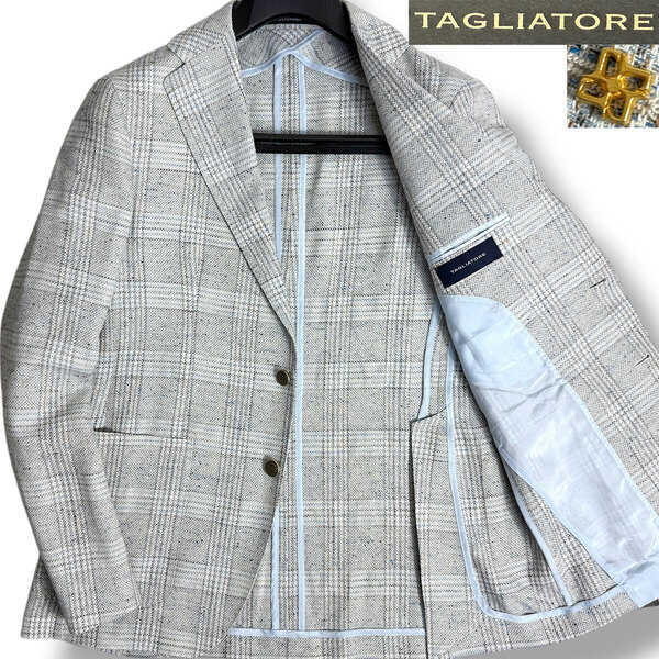 J6131 新品 タリアトーレ 1SMC22K MONTECARLO モンテカルロ シルクリネン チェック柄サマージャケット ブルーグレー 48 TAGLIATORE