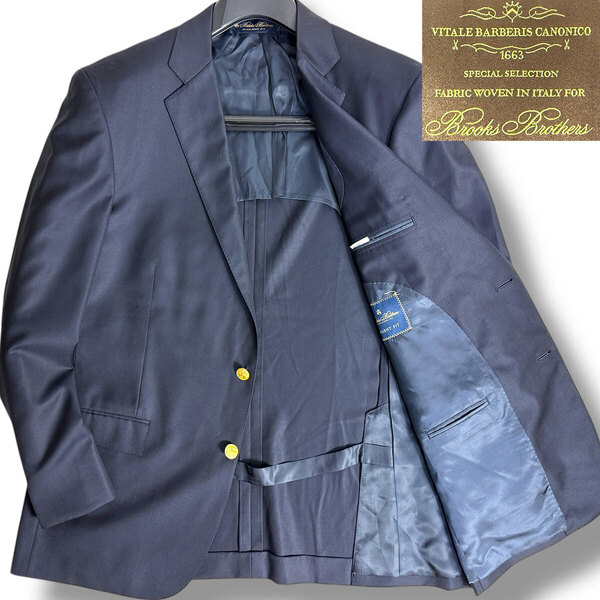 J7183 美品 ブルックスブラザーズ カノニコ生地 REGENT FIT 金ボタン 紺ブレザー 紺ブレ 44REG(AB8,BE6相当) BROOKS BROTHERS