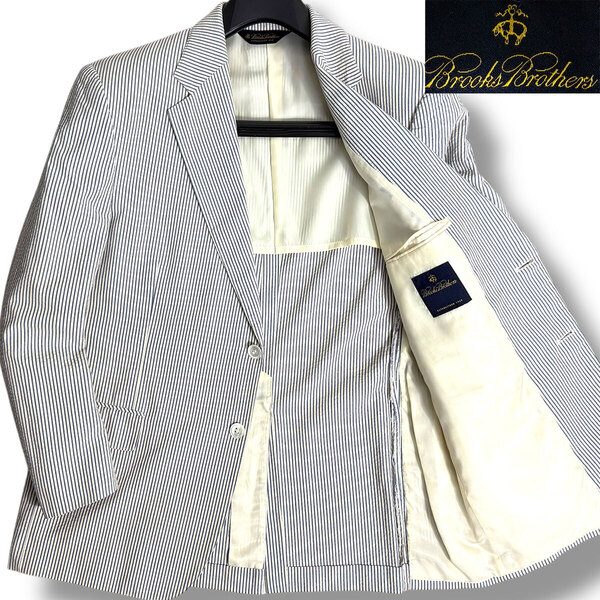 J7189 美品 ブルックスブラザーズ シアサッカージャケット サックスブルー 40SHT(AB5) BROOKS BROTHERS