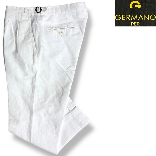 J3044 美品 ジェルマーノ サイドアジャスター リネン2プリーツパンツ ホワイト 48 GERMANO