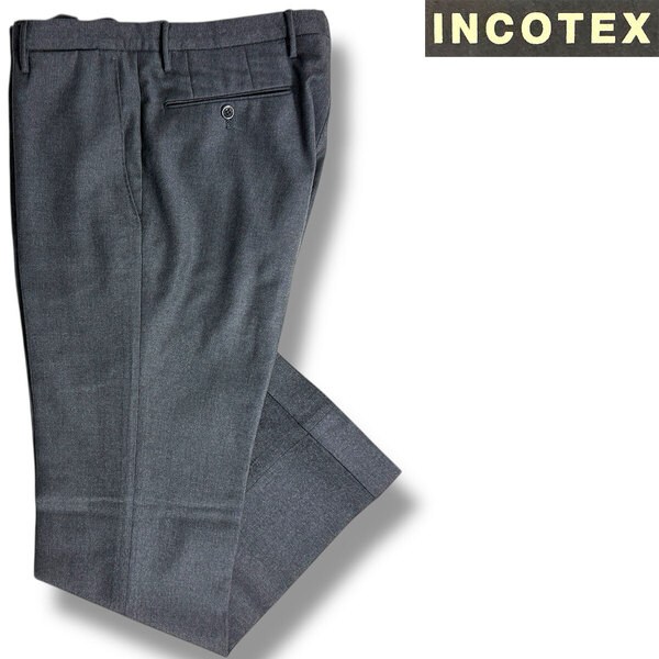 J5047 美品 インコテックス 1JT035 35型 ノープリーツスラックスチャコールグレー 46 INCOTEX