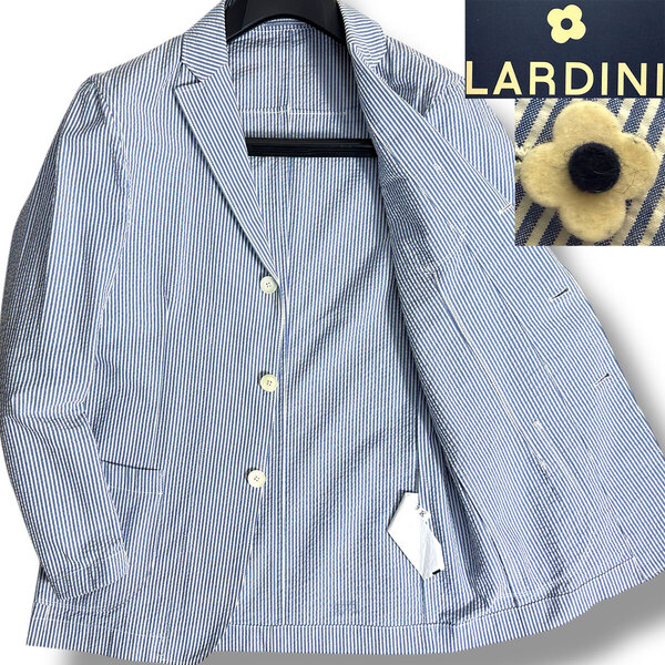 J7431 美品 ラルディーニ シアサッカーテーラードジャケット サックスブルー 46 LARDINI