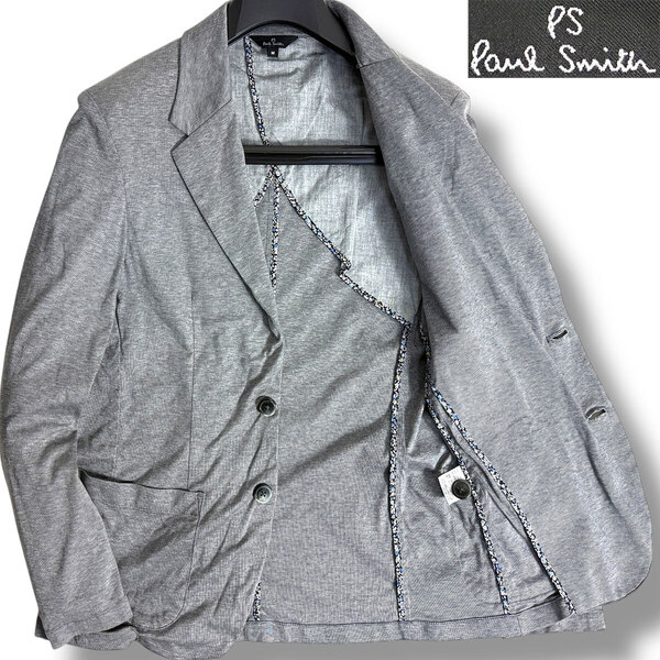 J3126 美品 ポールスミス ストレッチ花柄裏地 テーラードジャケット グレー M Paul Smith