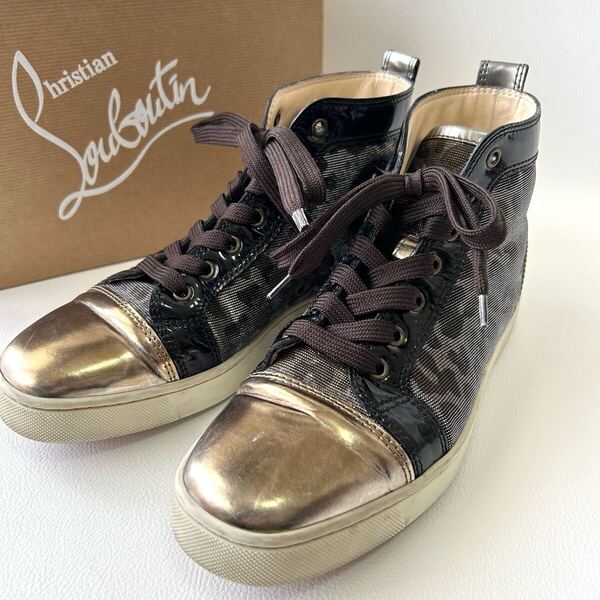 希少*クリスチャンルブタン Christian Louboutin 41 26cm相当 ハイカット スニーカー ルブタン レオパード 黒 ゴールド ブラック ヒョウ柄