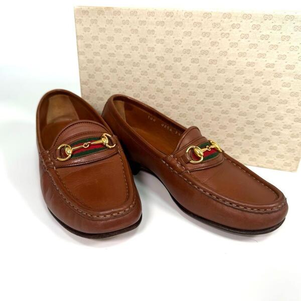 【人気】GUCCI グッチ ホースビットローファー シェリーライン ブラウン