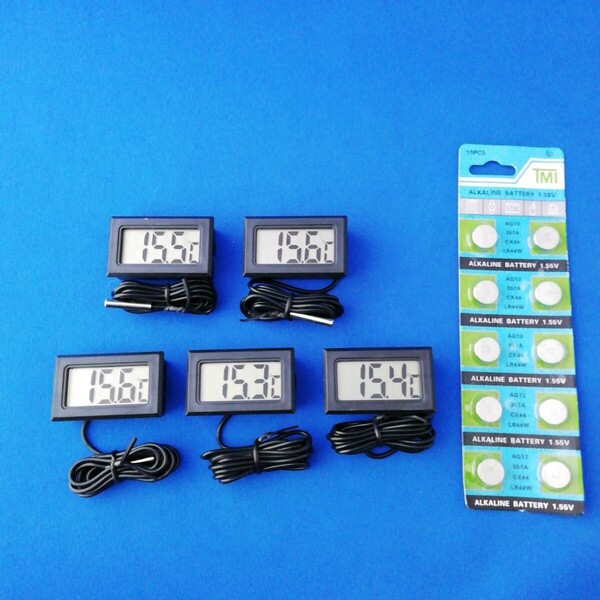 送料無料 5個セット LCD デジタル温度計 水槽 冷蔵庫 アクアリウム 黒 ブラック 電池付き