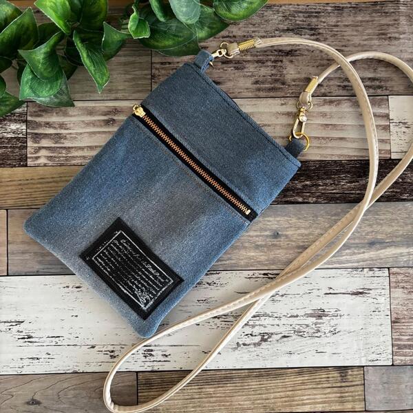 ハンドメイド デニムリメイク ミニサコッシュ スマホショルダー ショルダーバッグ ジーンズ ジーパン ダメージジーンズ 斜めかけ