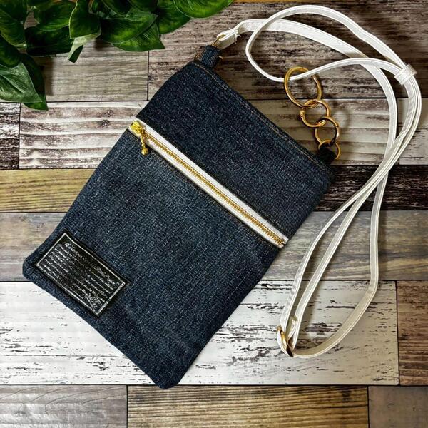 ハンドメイド デニムリメイク サコッシュ スマホショルダー ジーンズ ジーパンリメイク SDGs 斜め掛け ショルダーバッグ