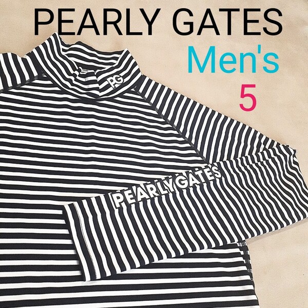 【超美品】PEARLY GATES パーリーゲイツ メンズ5 L相当 モックネック ゴルフウェア 長袖ハイネックシャツ 長袖 ゴルフウェア ロゴ