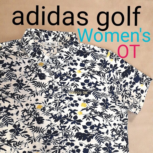 【超美品】adidas golf アディダスゴルフレディースOT XL相当 ゴルフウェア ゴルフ半袖ポロシャツ 花柄 総柄 ストレッチ ポロシャツ