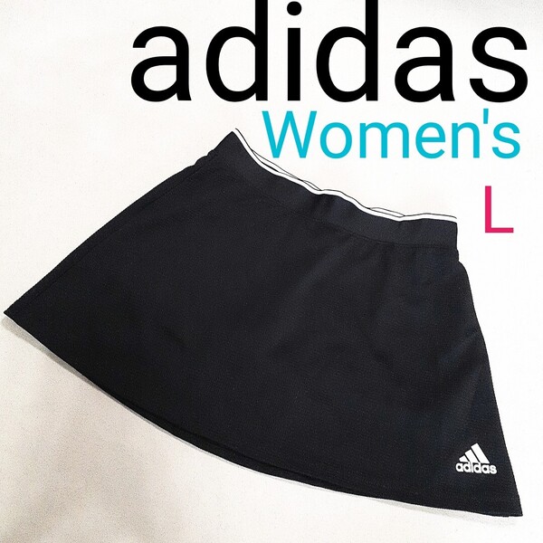 【超美品】 adidas アディダス レディースL テニス スコート バドミントン インナーパンツ付き ロゴビッグ ブラック スカート