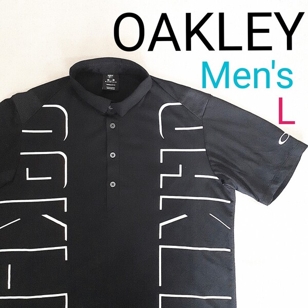 【超美品】OAKLEY オークリー メンズL 半袖 半袖ポロシャツ ゴルフウェア ポロシャツ ゴルフ シャツ ビッグロゴ ブラック