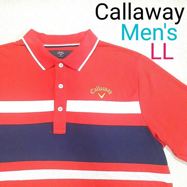 【美品】Callaway キャロウェイ メンズLL ゴルフ ポロシャツ ゴルフウェア ゴルフシャツ ロゴ ゴールド 半袖ポロシャツ 半袖