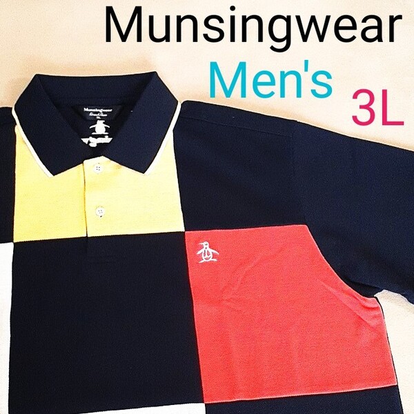 【超美品】Munsingwear マンシングウェア DESCENTE デサント メンズ3L 半袖ポロシャツ ゴルフポロシャツ ゴルフウェア 総柄 半袖