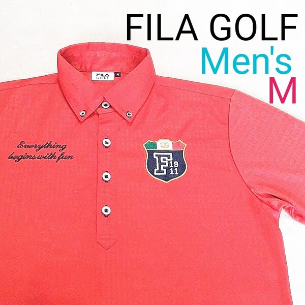【超美品】 FILA ゴルフ フィラゴルフ メンズM ポロシャツ 半袖ポロシャツ ゴルフウェア 半袖 ストレッチ ロゴワッペン ロゴ刺繍 シャツ