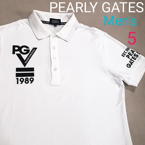 【超美品】PEARLY GATES パーリーゲイツ メンズ 5 L相当 半袖 ポロシャツ ゴルフ ゴルフウェア ゴルフシャツ 鹿の子ポロシャツ