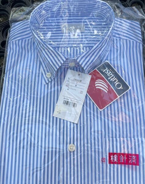 送料無料 送料無料 青と白ストライプ ドレスシャツ M ボンマックス 半袖 メンズ 紳士 Yシャツ新品