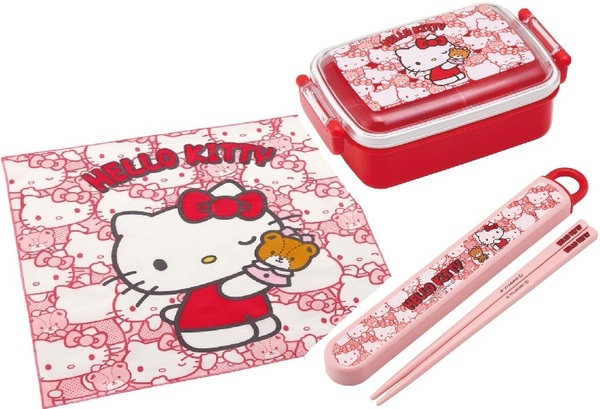新品未開封◆Skaterお弁当箱3点セット◆ハローキティ/サンリオ 450mlランチボックスお箸お弁当クロス 子供キッズ女の子赤色レッド 日本製