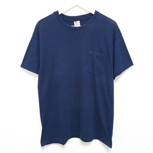 即決 L 90s Hanes ヘインズ ポケット Tシャツ 無地 ポケT ネイビー USA製