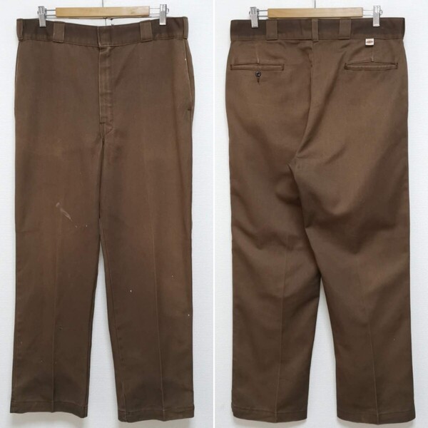 即決 80s W36 L32 ディッキーズ チビタグ DICKIES ワークパンツ WorkPants 874 ブラウン USA製