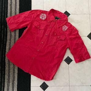 美品 MIDAS ミダス メンズ 七分袖 ワイヤー入り シャツ 2 レッド 赤 y2k