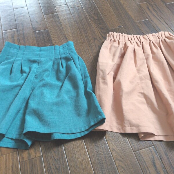 グローバルワーク 女の子 夏物ボトムス 2点セット ショートパンツ スカート グリーン オレンジベージュ GLOBAL WORK 140