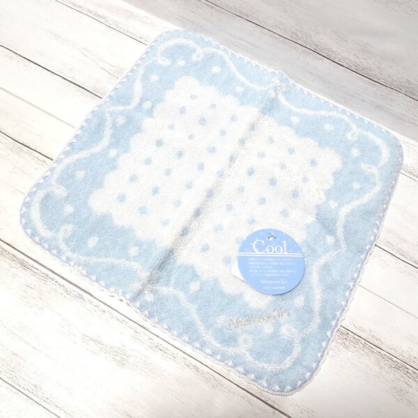 2404 送料無料 新品タグ付き アフターヌーンティー 接触冷感 ハンドタオル 約25×25cm ブルー ドット / AfternoonTea