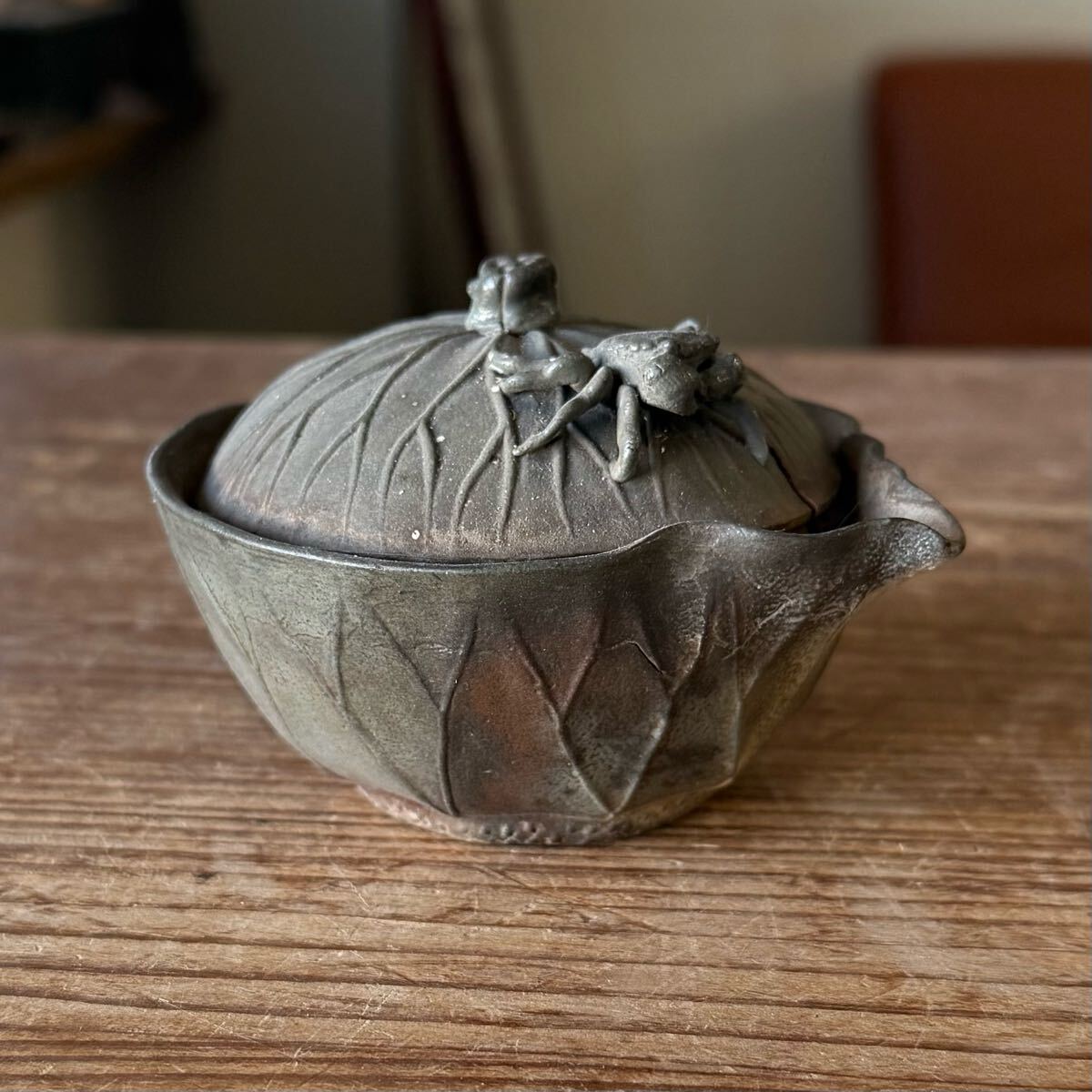 SNT420 時代物 備前焼 手捻り 宝瓶 茶器 急須 煎茶道具 作家物 蓋に割れ