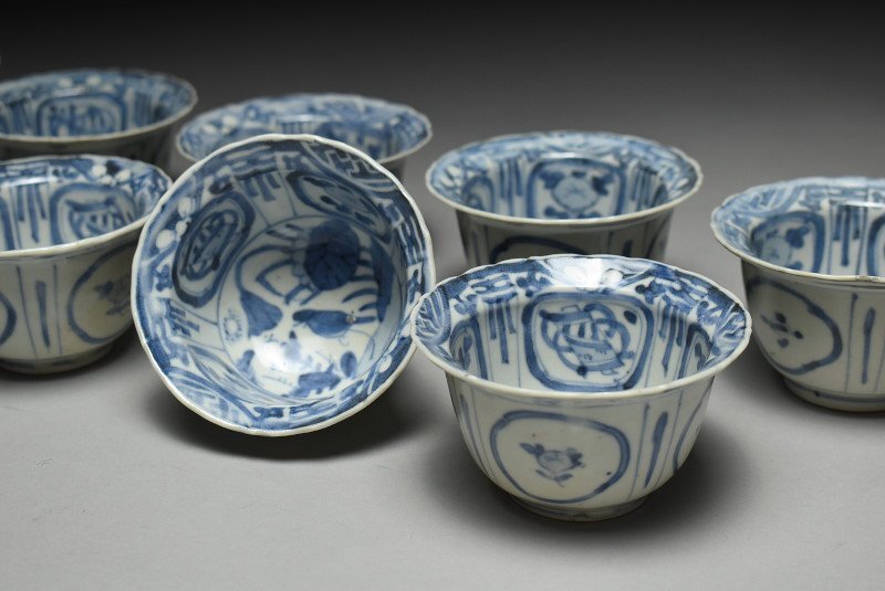 王地山染付輪花芙蓉手向付 骨董品 10客売り