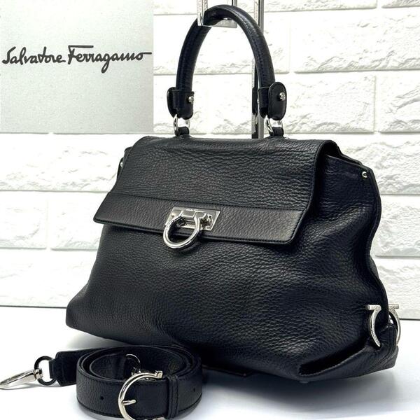 超美品 サルヴァトーレ フェラガモ Salvatore Ferragamo ソフィア ガンチーニ ハンドバッグ 2way ショルダー レザー バック 黒 BW-21 A896