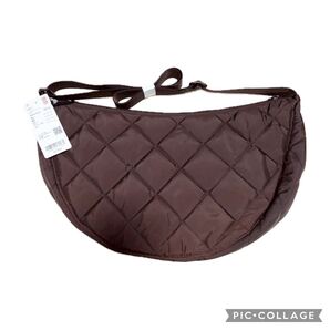 ユニクロ ラウンドショルダーバッグ キルト ダークブラウン ユニセックス メンズ レディース ショルダーバック UNIQLO キルティング 新品