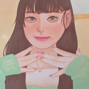 未宇「えくぼは恋の…」 水彩画/人物画/美人画/手描きイラスト/真作